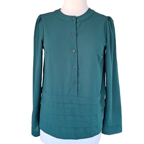 Susana Monaco Green Crepe Henley Blouse Top Long Sleeve - Picture 1 of 7